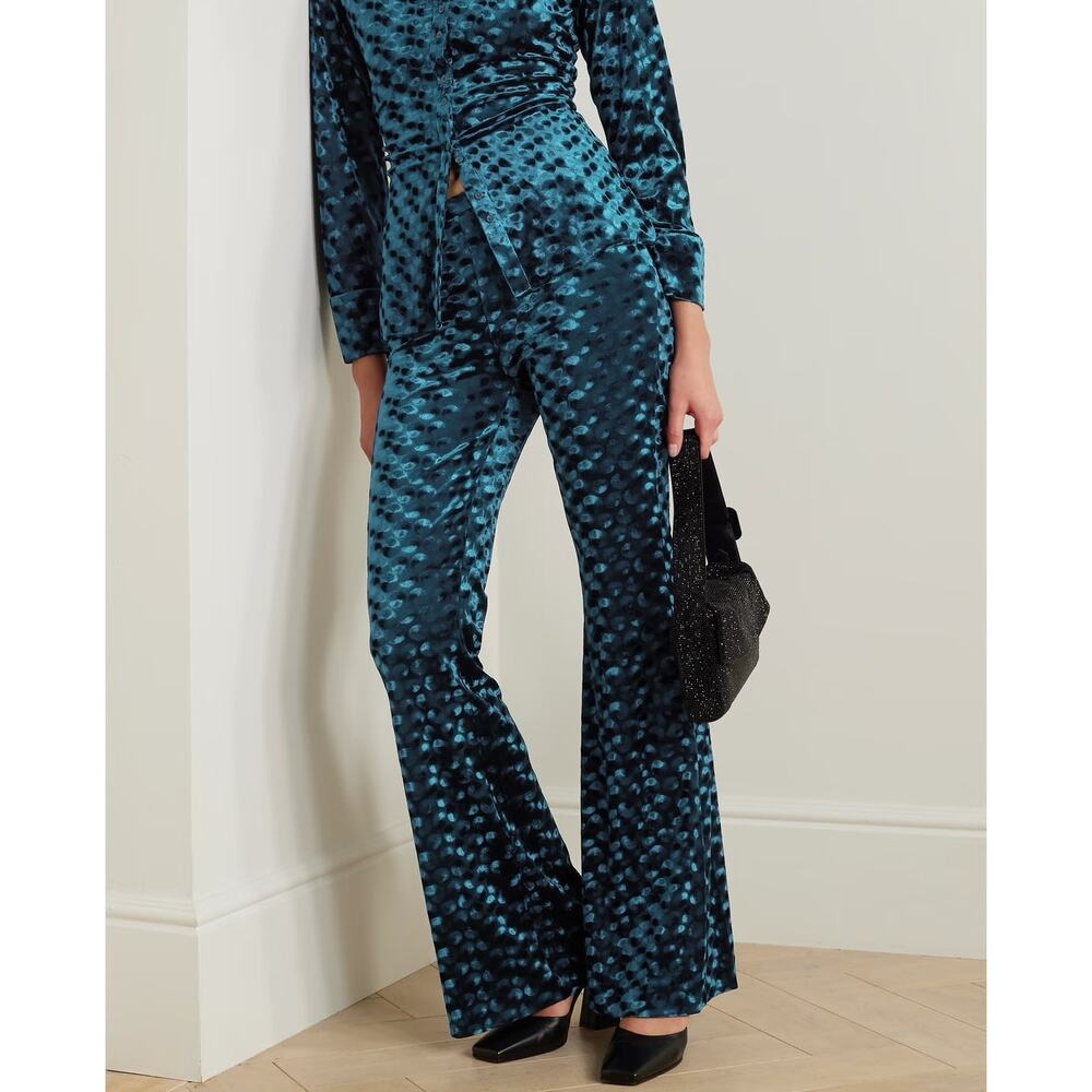 DIANE VON FURSTENBERG Ruthette Stretch Velvet jacquard Flared Pants In Blue